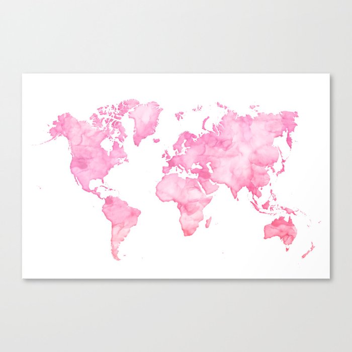 pink watercolor map of the world Pink Watercolor World Map Canvas Print By Blursbyaishop Society6 pink watercolor map of the world
