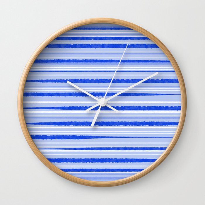Watercolor Striped Pattern Royal Blue Light Blue White Wall Clock