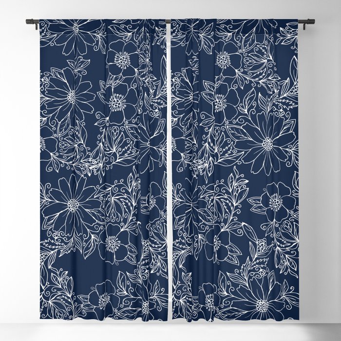 Modern Fl Blackout Curtain, Navy Patterned Curtains