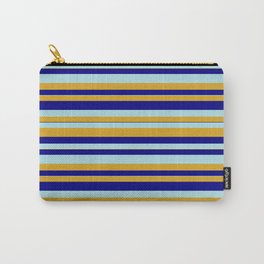 [ Thumbnail: Powder Blue, Goldenrod, and Blue Colored Striped Pattern Carry-All Pouch ]