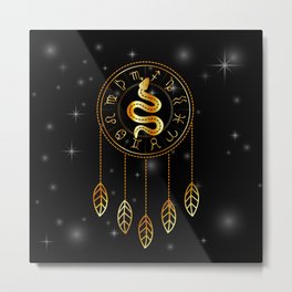 Dreamcatcher Zodiac symbols astrology horoscope signs with mystic snake in gold Metal Print