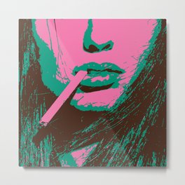 Female portrait closeup AP182-4 Metal Print | Cigarette, Smoking, Feminist, Inspirational, Girl Gang, Color, Trendy, Pink, Female, Portrait 