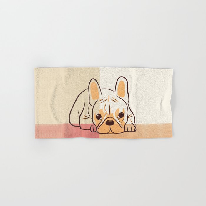 Adorable French Bulldog Puppy Artwork earth tone Hand & Bath Towel