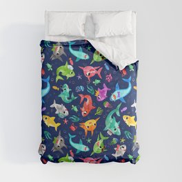 Watercolor Silly Shark Family Comforter