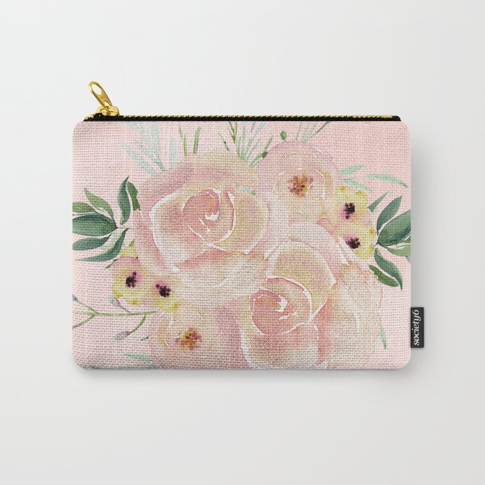 Wild Roses on Seashell Pink Watercolor Carry-All Pouch