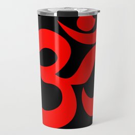 Red Aum / Om Reiki symbol on black background Travel Mug