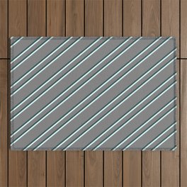 [ Thumbnail: Gray, Dark Slate Gray, and Light Cyan Colored Striped/Lined Pattern Outdoor Rug ]
