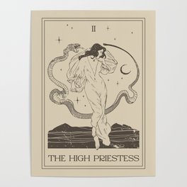 The High Priestess Card Poster. Witchy Girl and Mystic Snake Poster