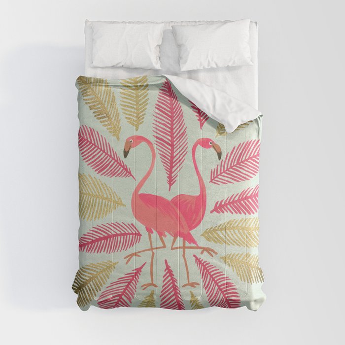 Flamingos – Pink & Gold Comforter