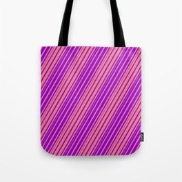 [ Thumbnail: Light Coral & Dark Violet Colored Lines/Stripes Pattern Tote Bag ]