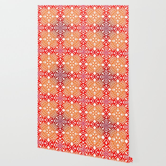 Tribal Tiles Ii Red Orange Brown Geometric Wallpaper By