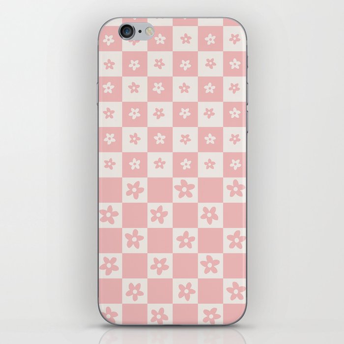 Abstract Floral Checker Pattern 20 in Pink Beige iPhone Skin