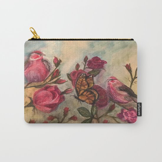 Birds and Roses - watercolor Carry-All Pouch
