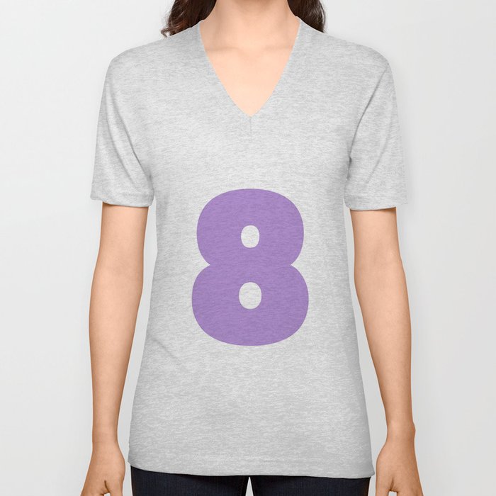 8 (Lavender & White Number) V Neck T Shirt