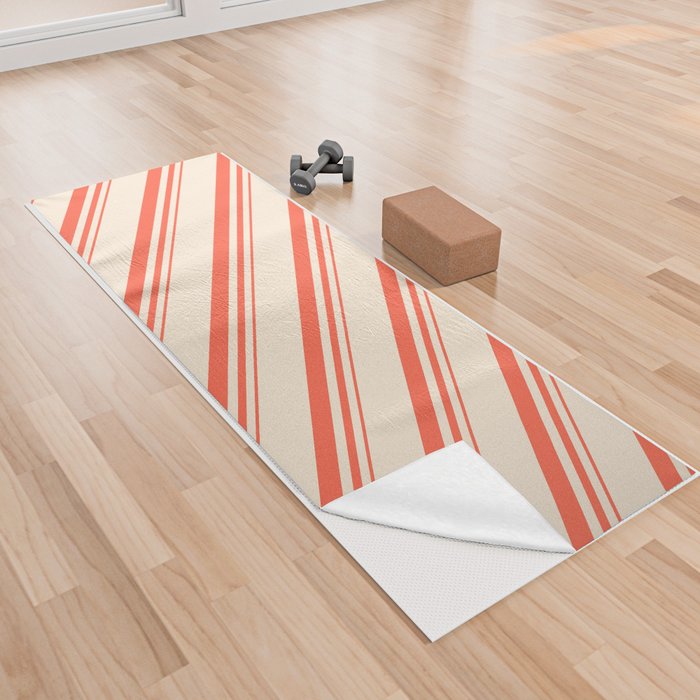 Red & Beige Colored Lines/Stripes Pattern Yoga Towel