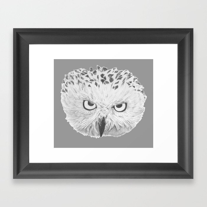 Snowy Owl Grey Framed Art Print