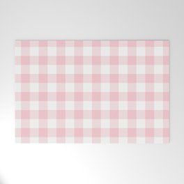 Large Valentine Soft Blush Pink and White Buffalo Check Plaid Welcome Mat