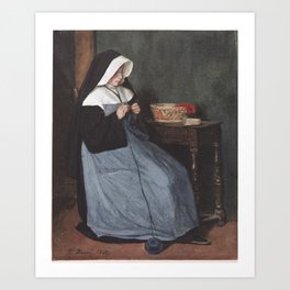 Nun Knitting At Table Art Print