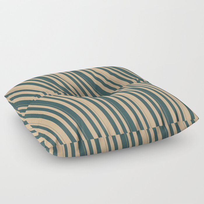Tan & Dark Slate Gray Colored Stripes/Lines Pattern Floor Pillow
