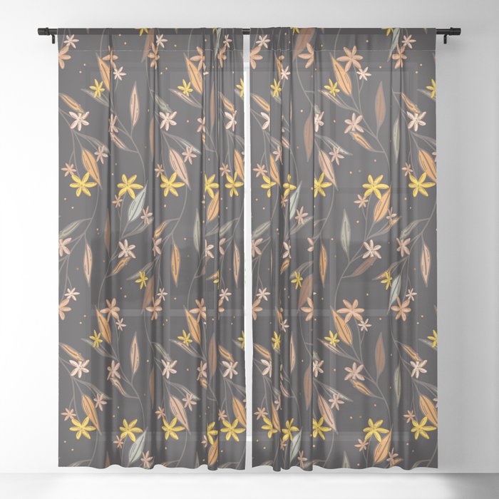 Autumn flower branches pattern with beautiful warm colors Sheer Curtain