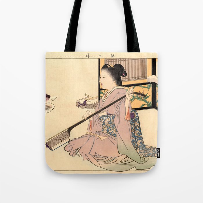 Geisha Tuning a Shamisen (Tsukioka Kogyo) Tote Bag