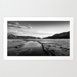 Fjord Landscape In Sunset - Black & White Art Print
