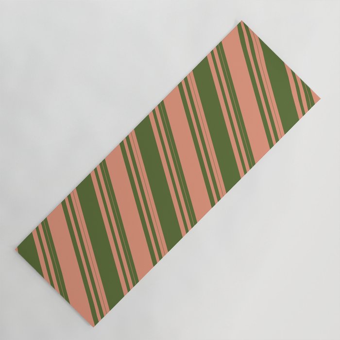 Dark Salmon and Dark Olive Green Colored Striped/Lined Pattern Yoga Mat