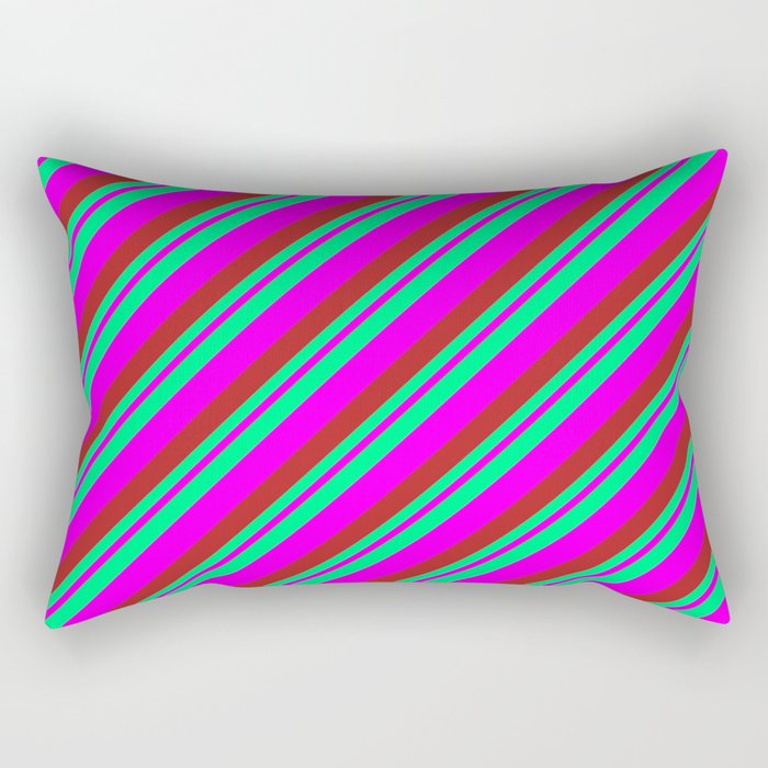 Green, Fuchsia & Red Colored Striped Pattern Rectangular Pillow