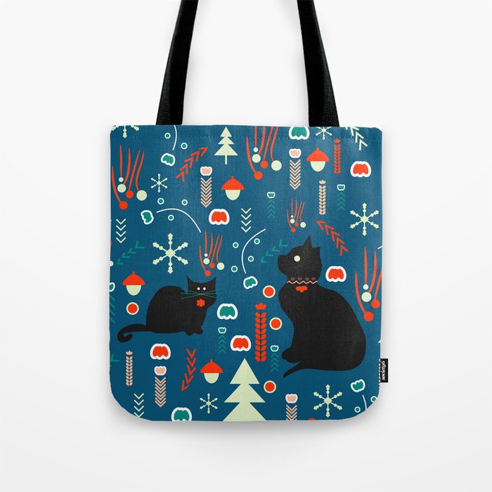 Black kitties in winter Tote Bag