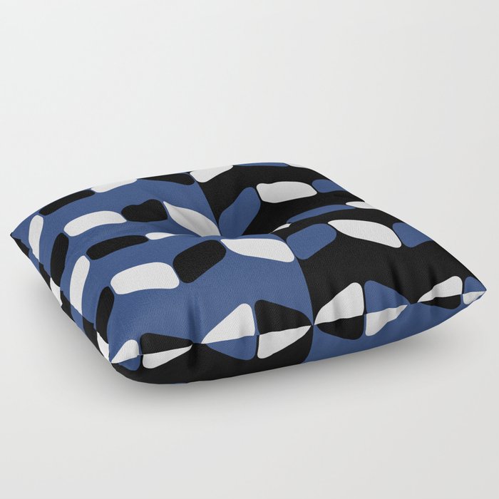 Vintage Diagonal Rectangles Black White Navy Blue Floor Pillow
