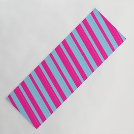 [ Thumbnail: Sky Blue & Deep Pink Colored Striped Pattern Yoga Mat ]