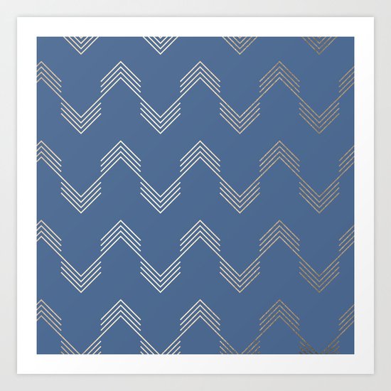 Simply Deconstructed Chevron White Gold Sands on Aegean Blue Art Print