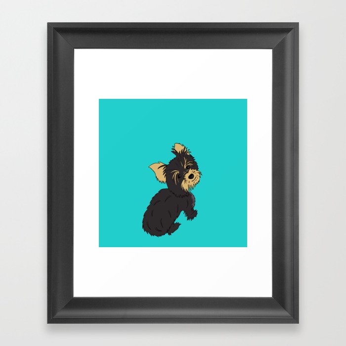 A Bossy Yorkie Framed Art Print | Drawing, Digital, Yorkie, Yorkshire-terrier, Terrier, Teal, Bossy-yorkie, Cute, Dog, Puppy