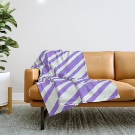 [ Thumbnail: Purple and Mint Cream Colored Pattern of Stripes Throw Blanket ]