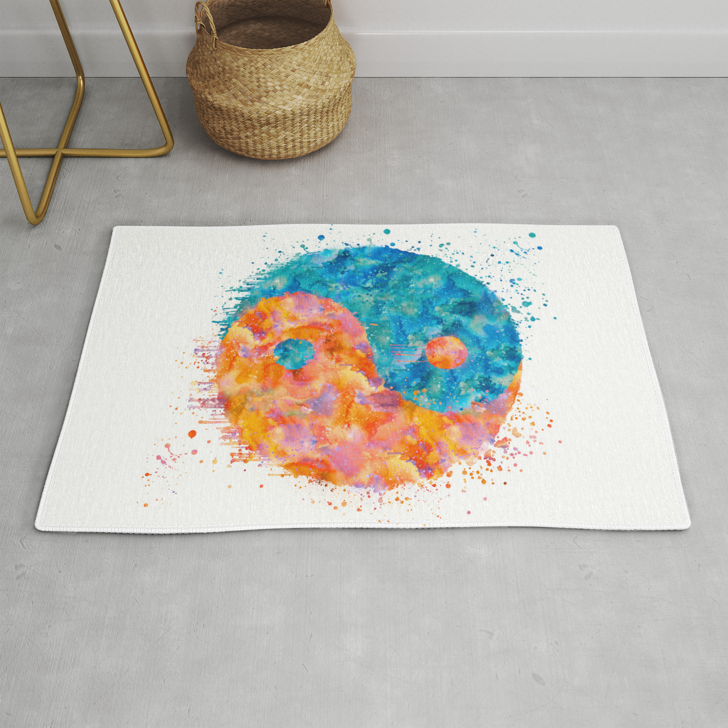 Yin And Yang Symbol Watercolor Painting Rug By Lebensart Society6