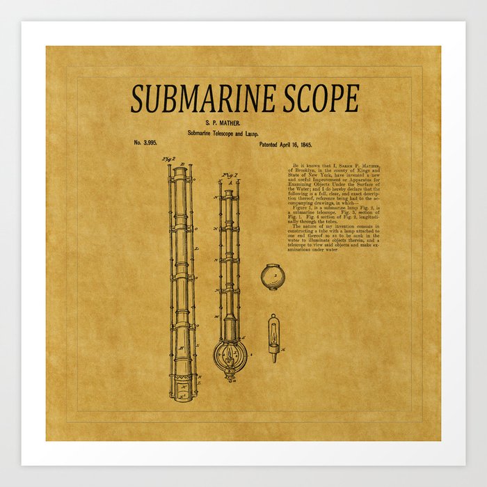 Submarine Scope Patent 1 Art Print by Vintage Maps & Prints Society6