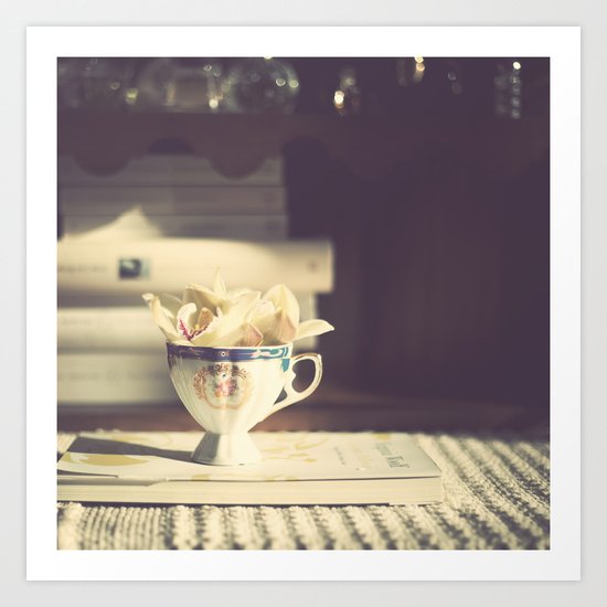 Vintage Orchid in a Chinese Cup and a Book Art Print