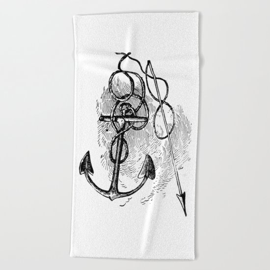 Anchor and harpoon. Beach Towel