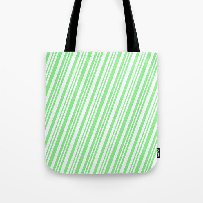 Mint Cream & Light Green Colored Striped Pattern Tote Bag