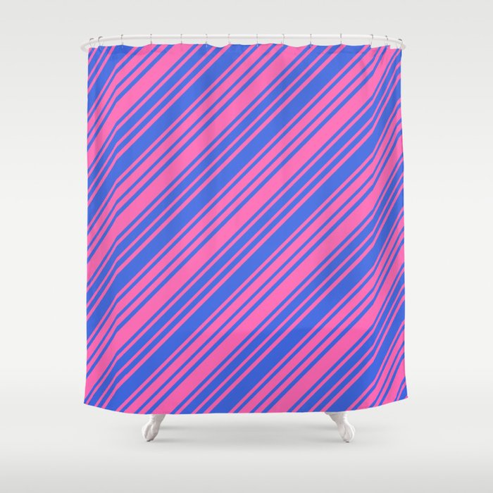 Hot Pink and Royal Blue Colored Lines/Stripes Pattern Shower Curtain