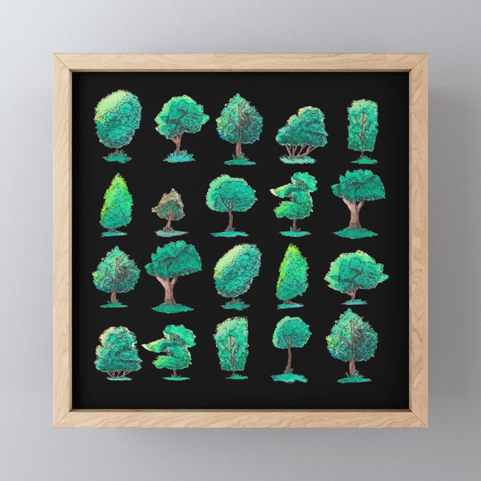 Watercolor Trees Pattern Black Pallet Framed Mini Art Print
