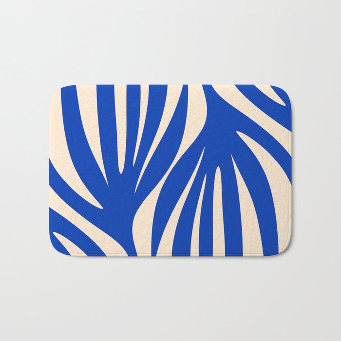 Maldives Abstract Botanical Pattern in Bright Blue and Cream Bath Mat by  Kierkegaard Design Studio