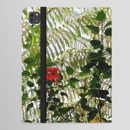 Red Hibiscus Flowers Blooming With Fern iPad Folio Case