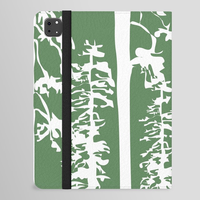 Woody - White Minimal Forest Tree Art Design on Green iPad Folio Case