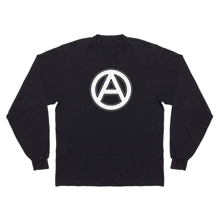 Anarchy Circular Symbol in white with black shadow. Long Sleeve T Shirt