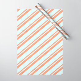 [ Thumbnail: Light Salmon & Light Cyan Colored Striped Pattern Wrapping Paper ]