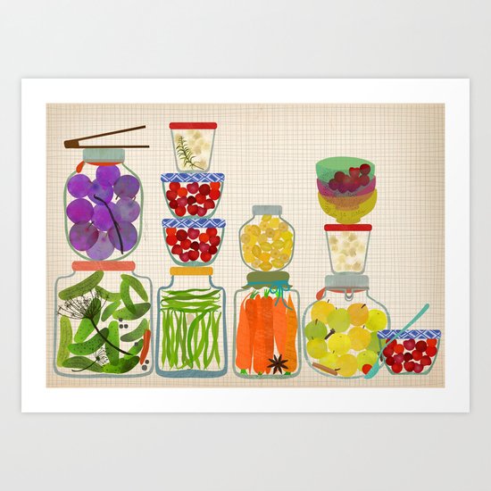 Bottled pickles and fruits Art Print