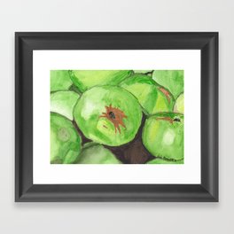 Green Delight Watercolor Painting of a Pile of Green Apples Framed Art Print