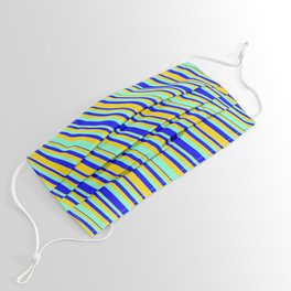 [ Thumbnail: Aquamarine, Blue & Yellow Colored Lines Pattern Face Mask ]