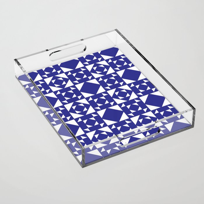 Navy Blue Retro Pattern Tiles Moroccan Art Acrylic Tray
